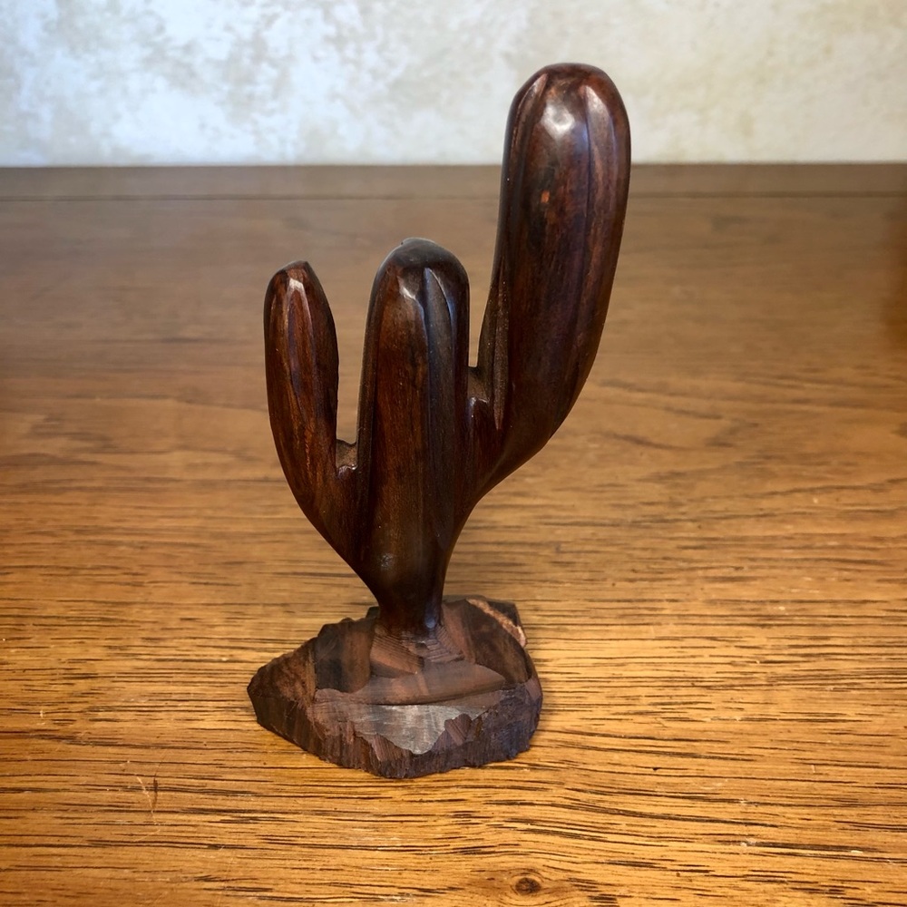Vintage boho carved iron wood cactus figurine
